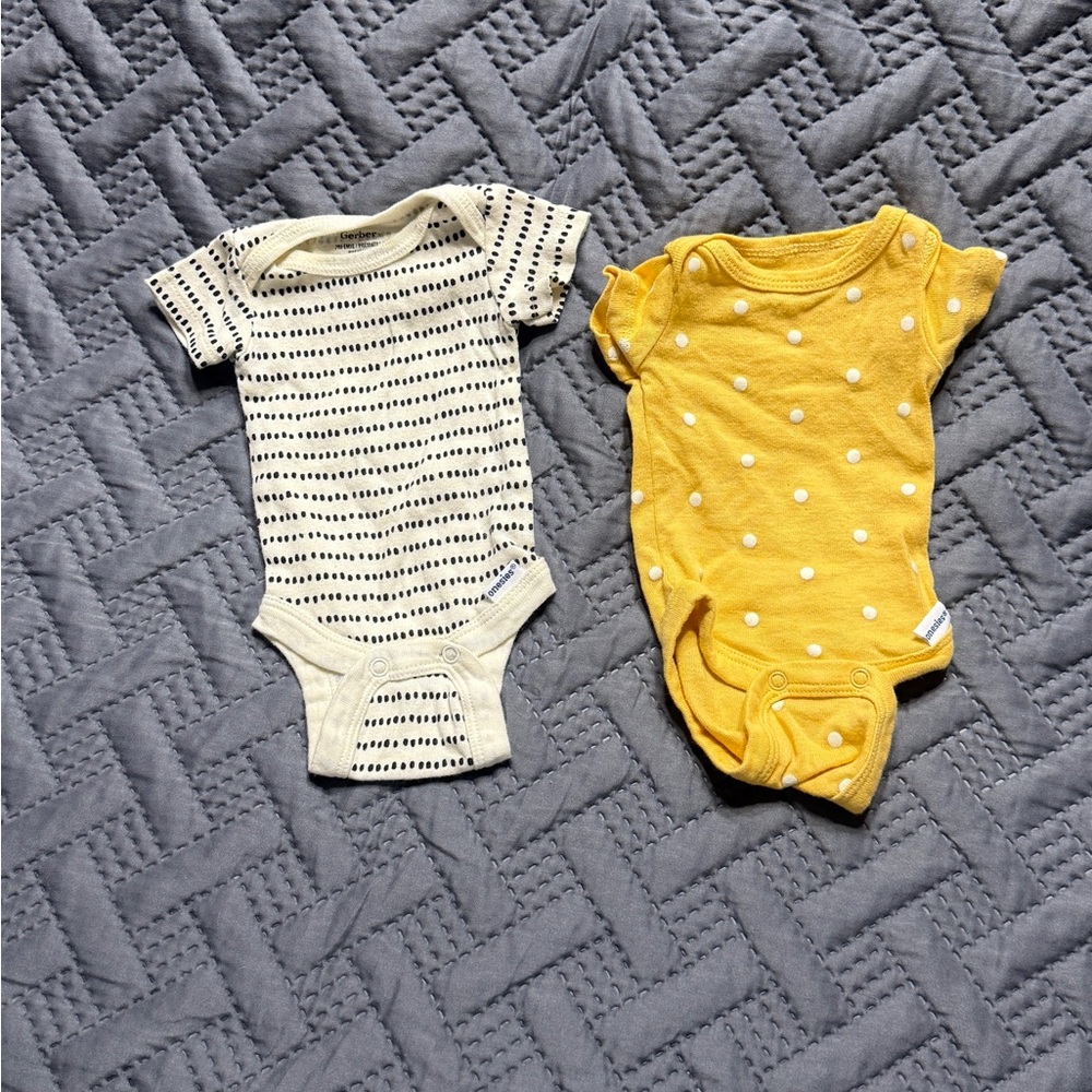Gerber Black Striped and Yellow Polka Dot Bodysuits